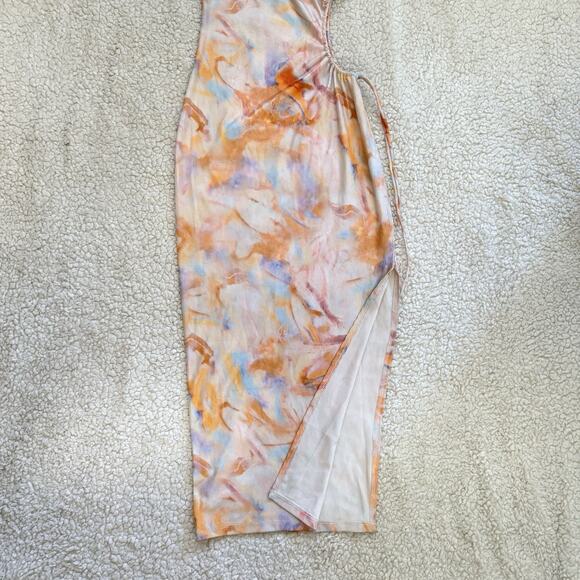 Sage & Paige Midi Dress Sleeveless Ribbed Side Cutout Sz Medium Tie Dye Orange - Picture 3 of 5